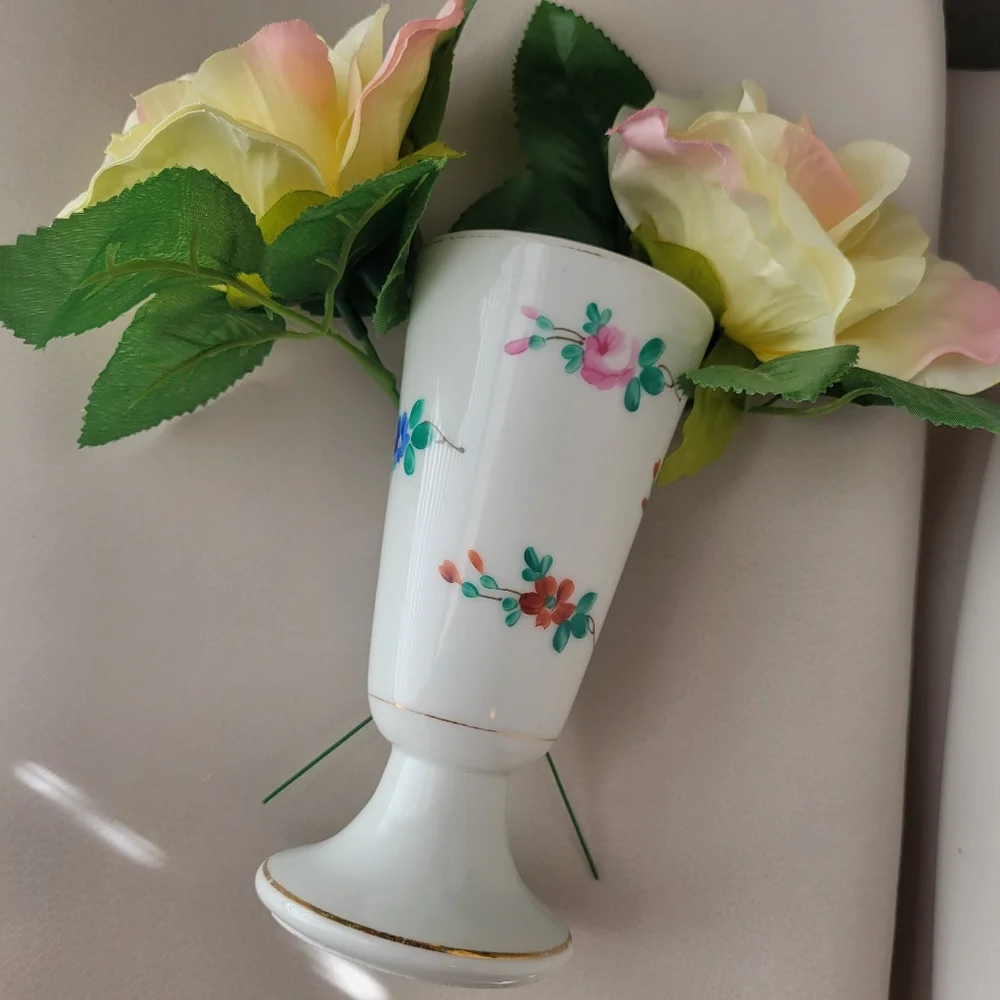 Vintage Porcelain Footed Vase ~ Flowers ~ Mazagran Style Cup?~ Pretty!